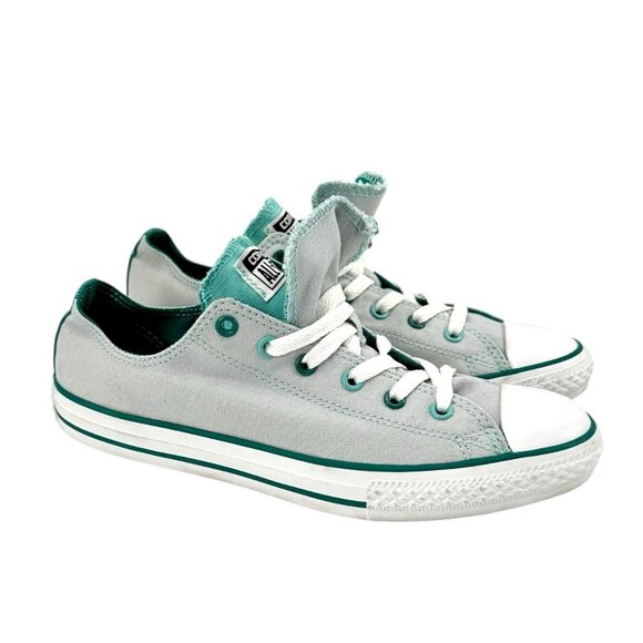 Converse Chuck Taylor Double Tongue Shoes Junior Sz 6 Sneakers Gray Teal Canvas - Picture 3 of 9
